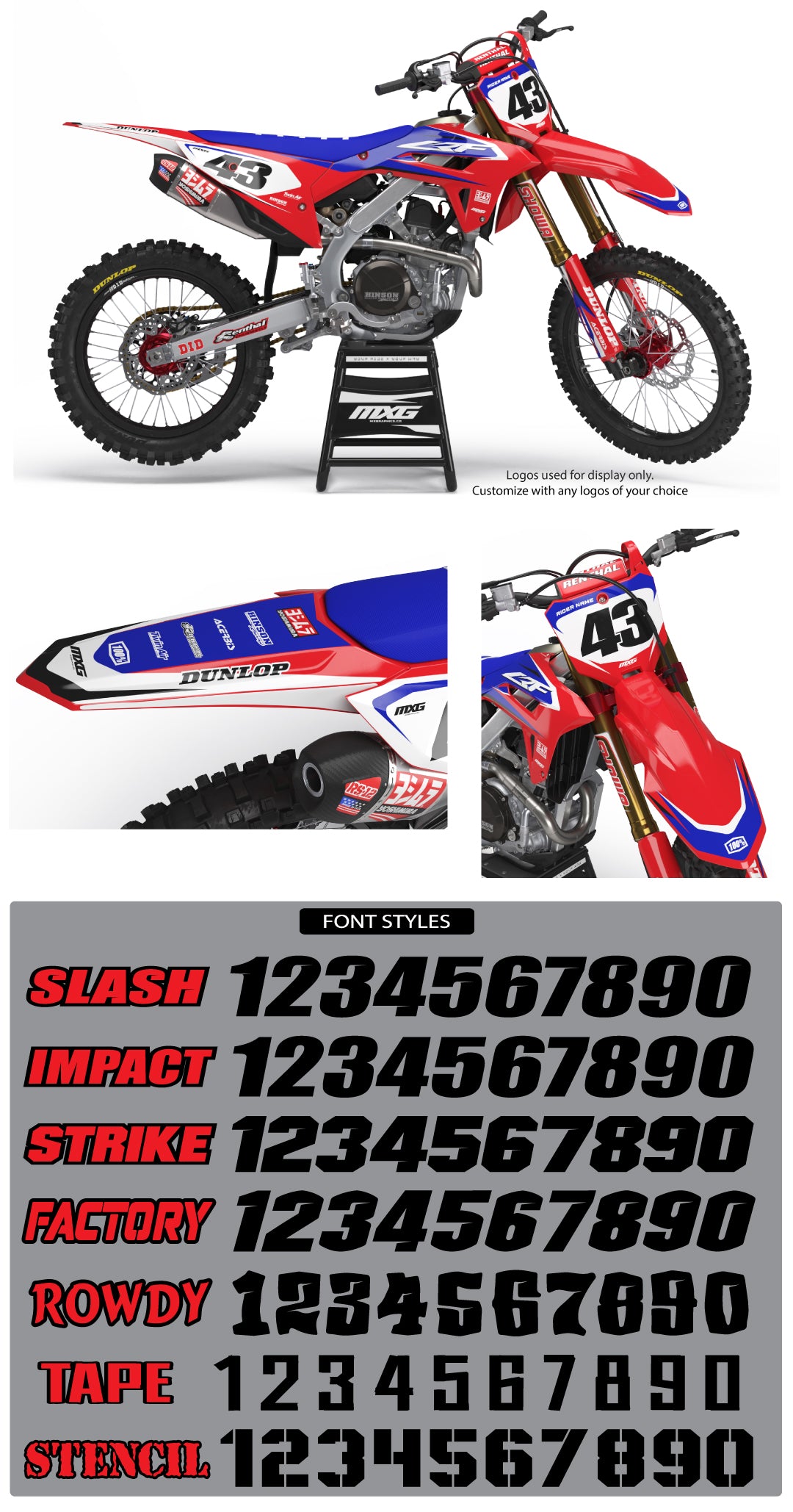 MX16 Blue Graphic Kit for Honda's
