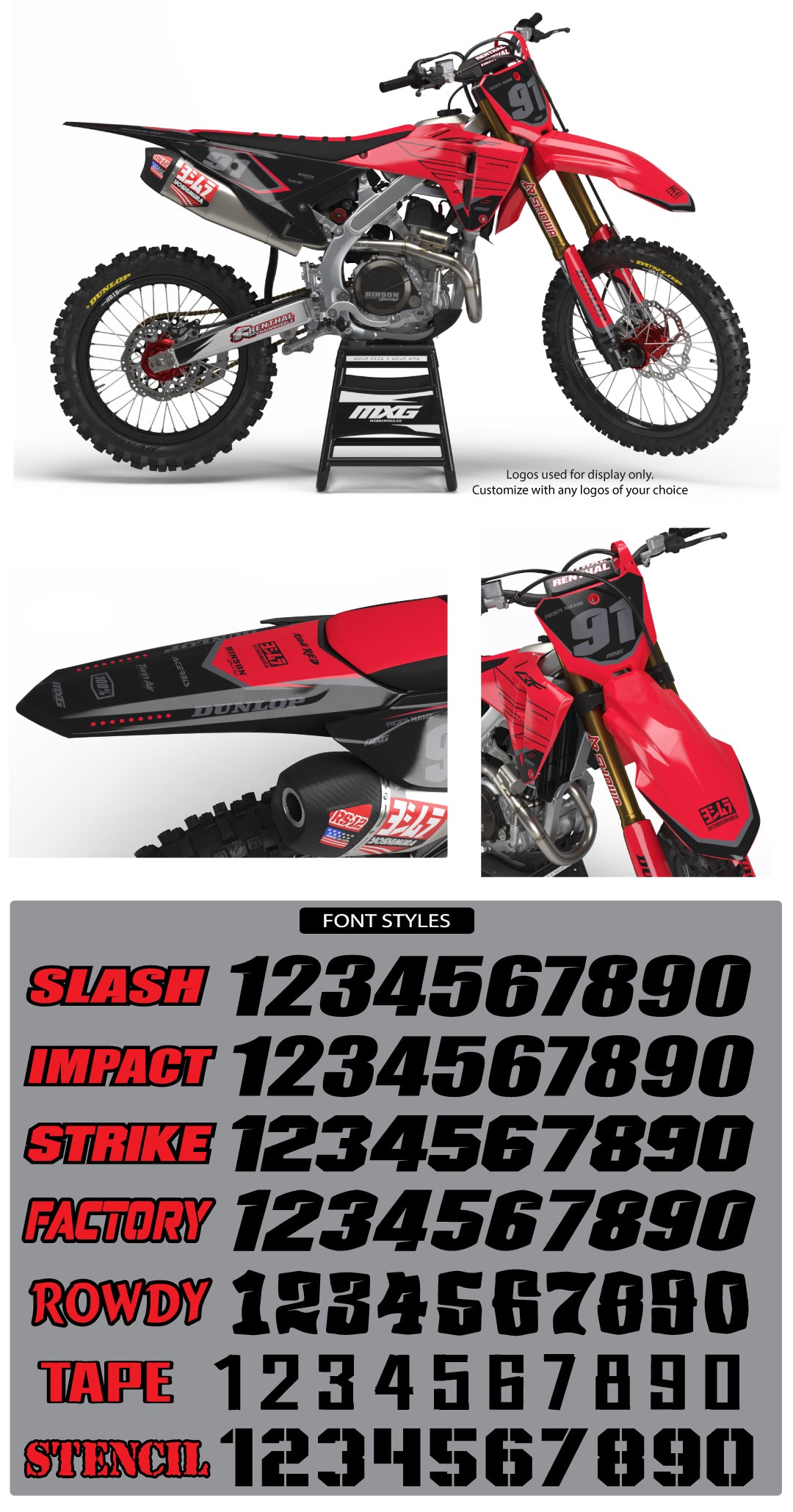 Slash Red/Black Graphic Kit for Honda's