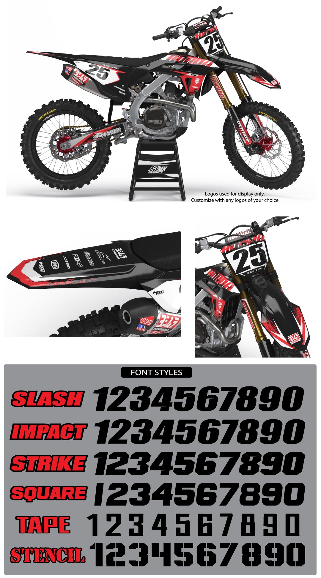 MX9 Black Graphic Kit for Honda's